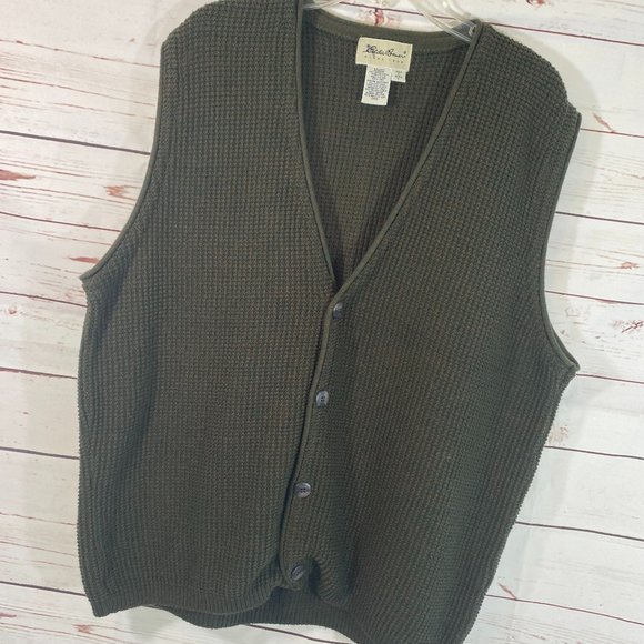 SOLD Eddie Bauer 100% Cotton Woven 4 Button Sweater Vest NWOT - Picture 4 of 7
